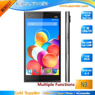 New Slim 4G 5inch Mt6582+6290 Quad Core 28 Nanometer Nfc Android 4.4 Kitkat Mobile (N3)
